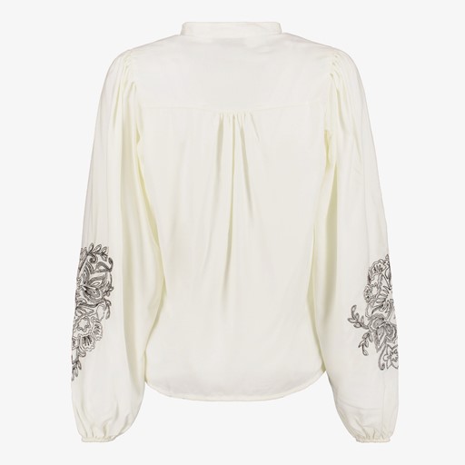 Dames blouse met geborduurde mouwen wit