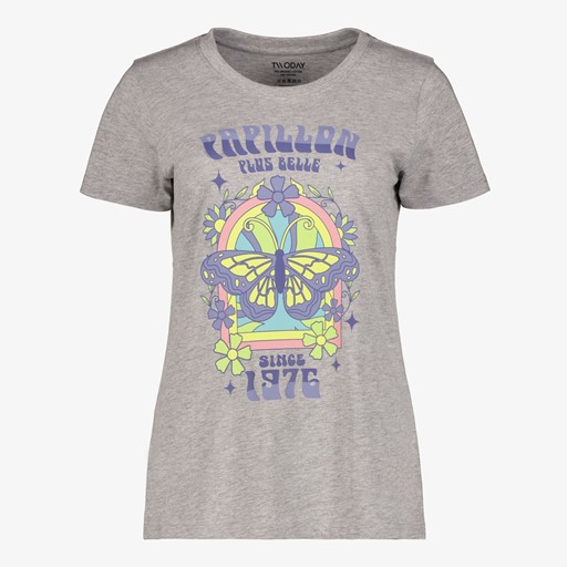 Dames T-shirt met vlinder grijs