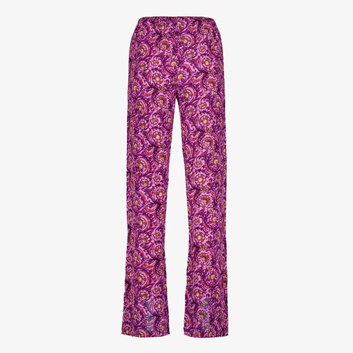 Wijde dames broek met paisley print paars