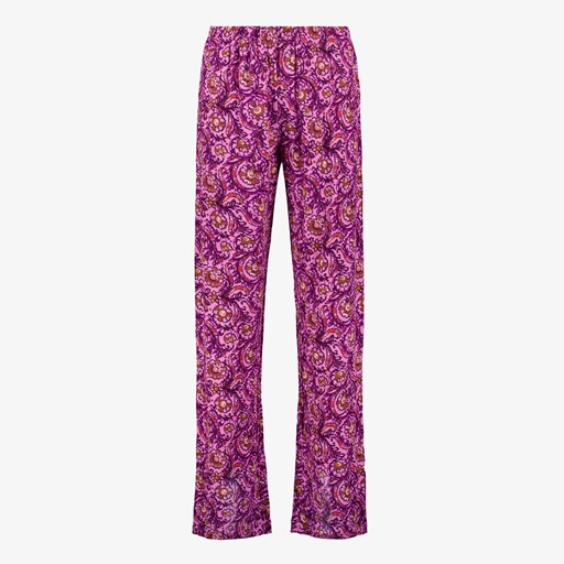 Wijde dames broek met paisley print paars