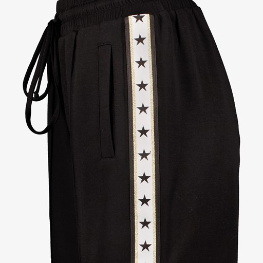Wide leg broek met bies en sterren zwart