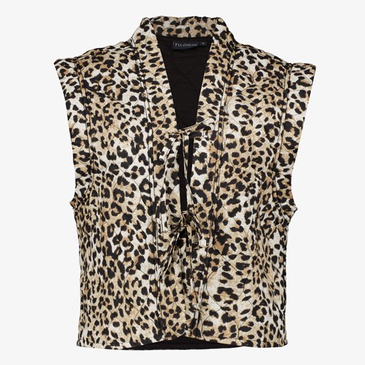 Dames gilet met strikjes luipaardprint