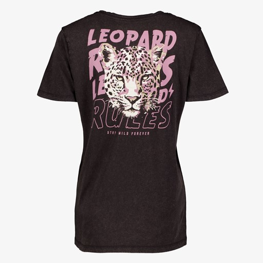 Dames T-shirt acid wash zwart met backprint