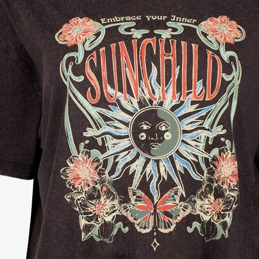 Oversized dames T-shirt acid wash zwart