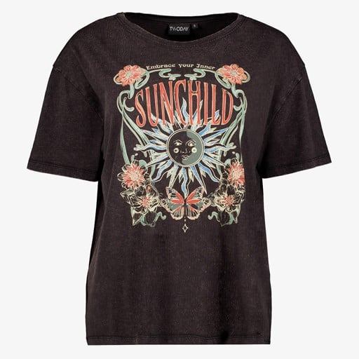 Oversized dames T-shirt acid wash zwart