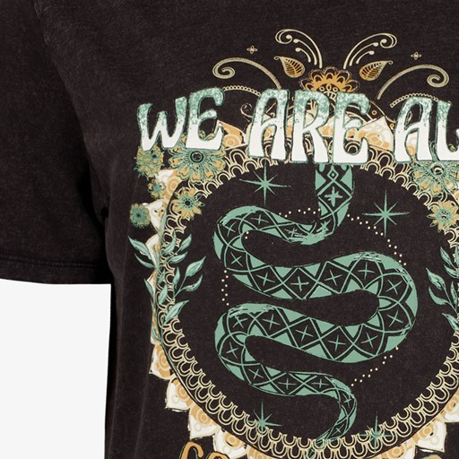 Dames T-shirt acid wash zwart met print