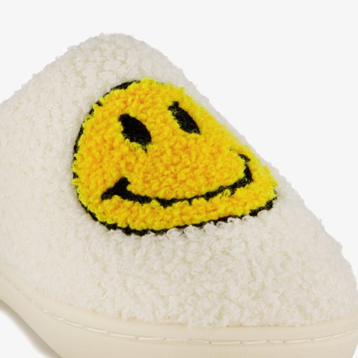 Dames teddy pantoffels met smiley wit