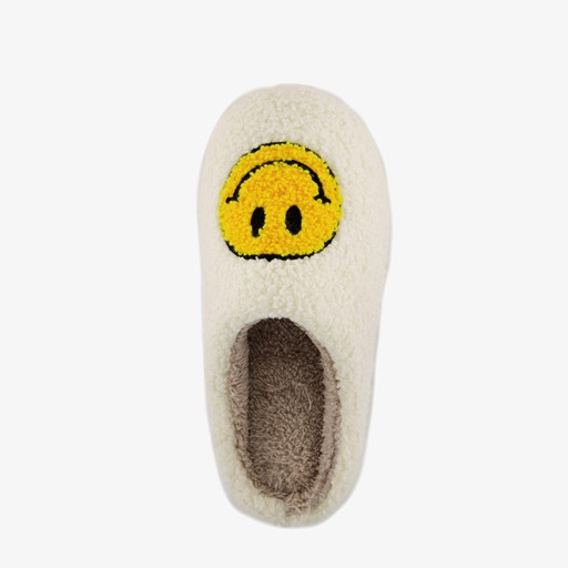 Dames teddy pantoffels met smiley wit