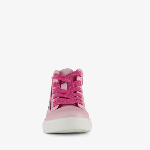 Hoge meisjes sneakers roze met pailletten