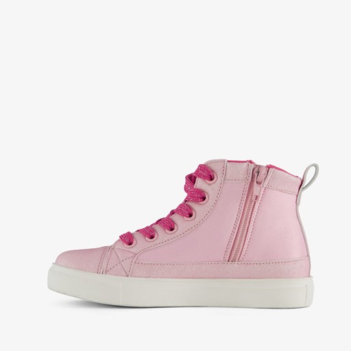 Hoge meisjes sneakers roze met pailletten