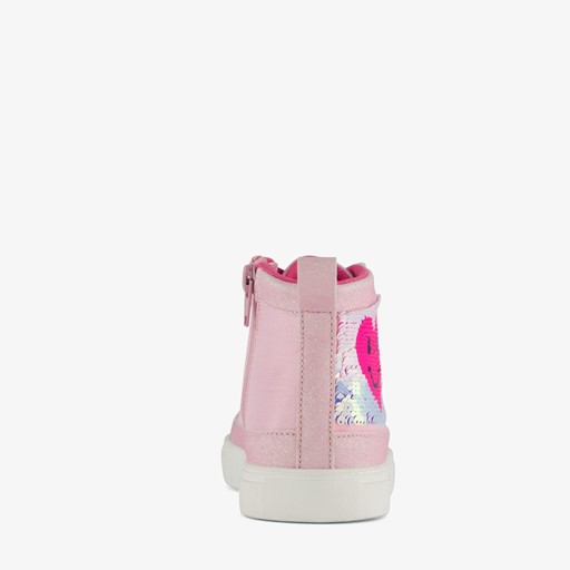 Hoge meisjes sneakers roze met pailletten