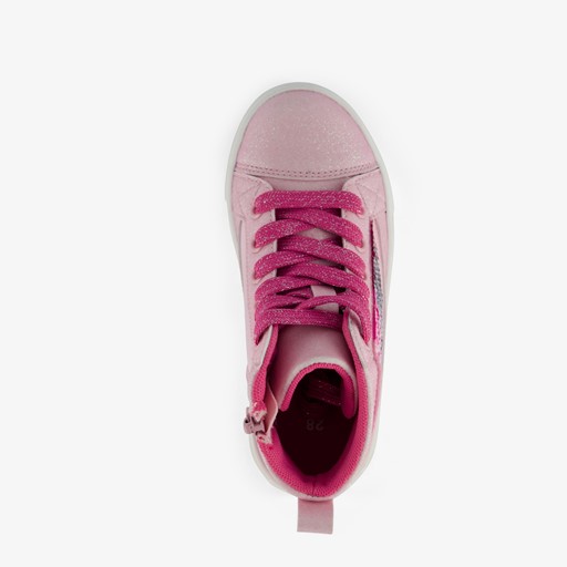 Hoge meisjes sneakers roze met pailletten