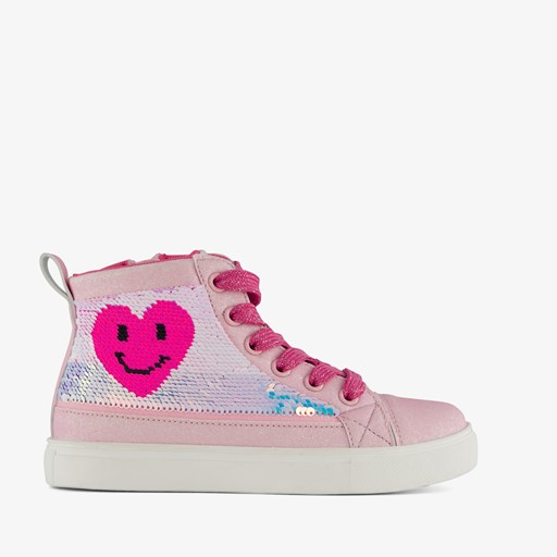 Hoge meisjes sneakers roze met pailletten
