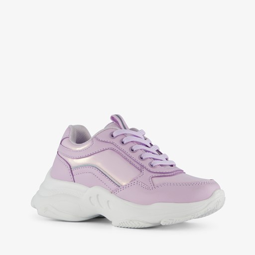 Meisjes dad sneakers paars metallic