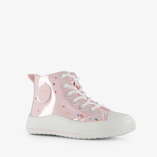 Hoge meisjes sneakers roze met hartjes