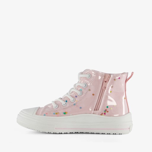 Hoge meisjes sneakers roze met hartjes