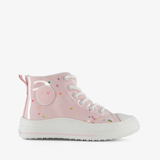 Hoge meisjes sneakers roze met hartjes