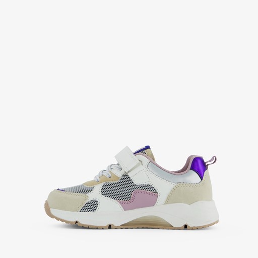 Meisjes sneakers beige met pastelkleuren