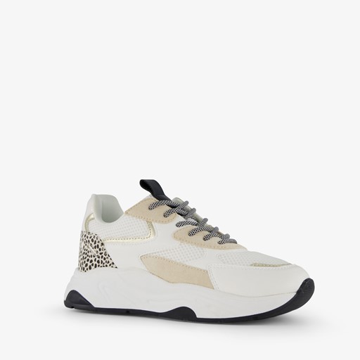 Dames dad sneakers wit met dierenprint