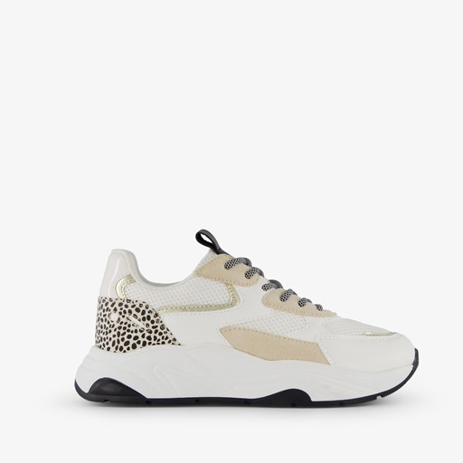 Dames dad sneakers wit met dierenprint