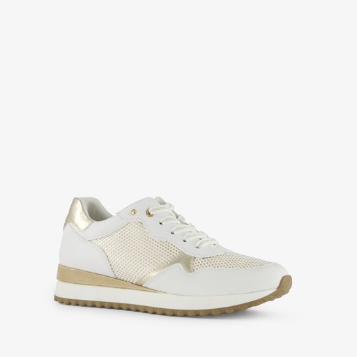 Dames sneakers wit met gouden details