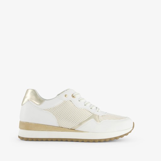 Dames sneakers wit met gouden details