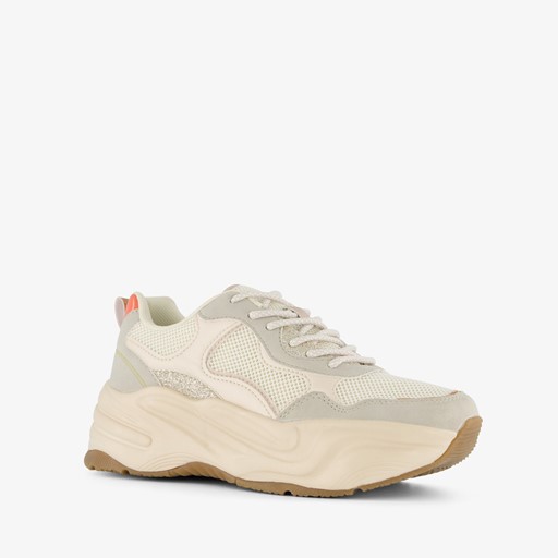 Dames dad sneakers beige met glitters