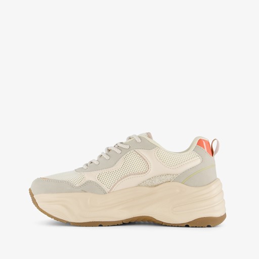 Dames dad sneakers beige met glitters