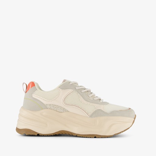 Dames dad sneakers beige met glitters