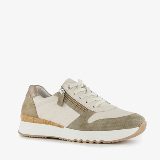 Leren dames sneakers beige/groen
