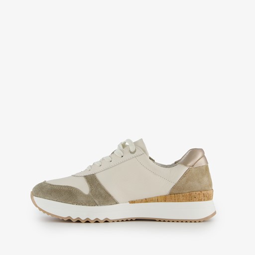 Leren dames sneakers beige/groen