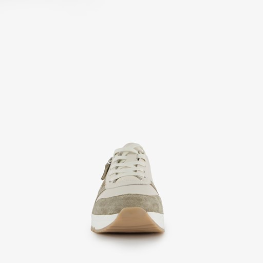 Leren dames sneakers beige/groen