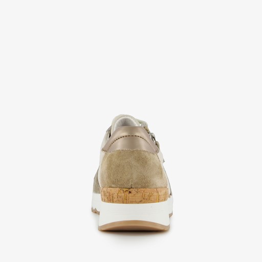 Leren dames sneakers beige/groen