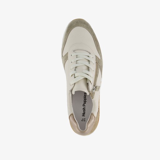 Leren dames sneakers beige/groen