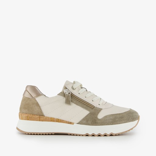 Leren dames sneakers beige/groen