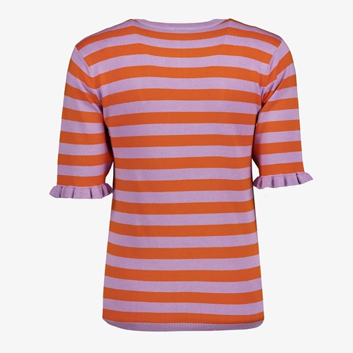 Dames trui gestreept oranje/paars