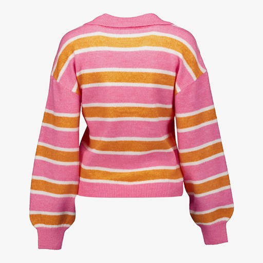 Dames trui gestreept roze/oranje