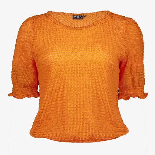 Dames top met ruches oranje