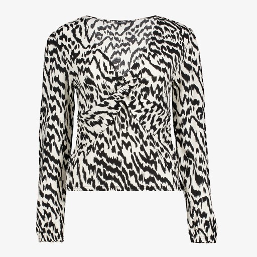Dames top wit met zwarte print