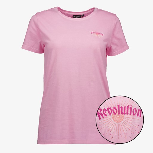 Dames T-shirt roze met backprint