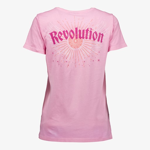 Dames T-shirt roze met backprint