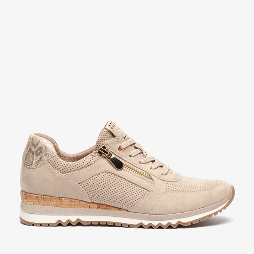 Dames sneakers met slangenprint beige