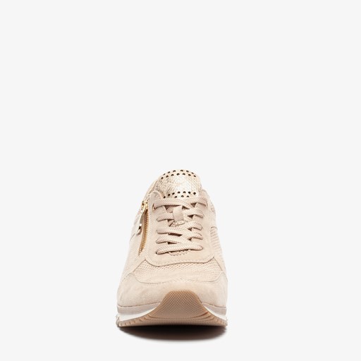 Dames sneakers met slangenprint beige