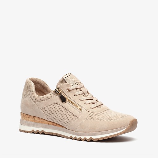 Dames sneakers met slangenprint beige