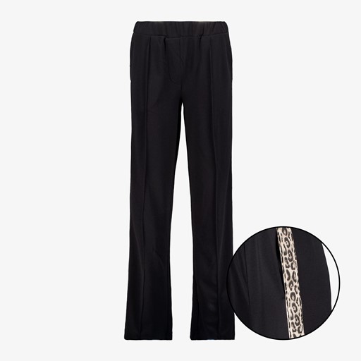 Wide leg broek met bies en luipaard zwart