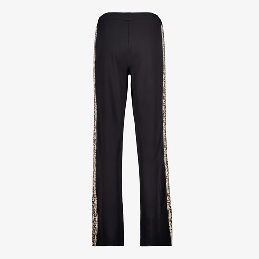 Wide leg broek met bies en luipaard zwart
