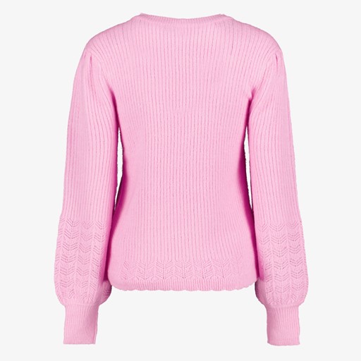 Gebreide dames trui met ballonmouwen roze