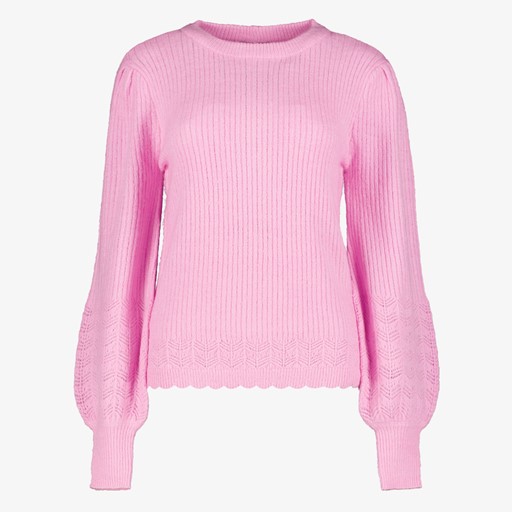 Gebreide dames trui met ballonmouwen roze
