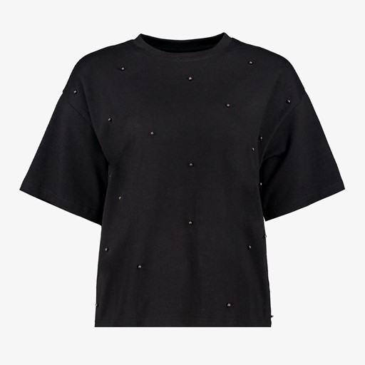 Oversized dames T-shirt met parels zwart