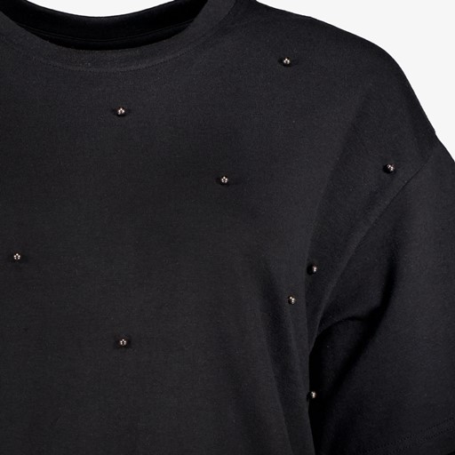 Oversized dames T-shirt met parels zwart